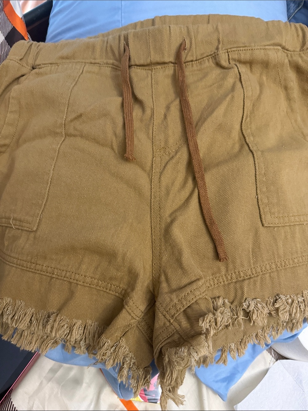 High Waist Frayed Hem Women's Shorts - Tan
